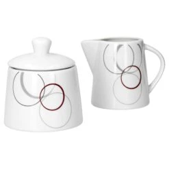 Kombiservice Palazzo 62tlg. - Weißes Porzellan Mit Kreise- Dekor In Grau Und Dunkelrot - Für 6 Personen -Besteckladen 0b9e2ad0 e55a 4bb0 a03a 6e96b445f5a8