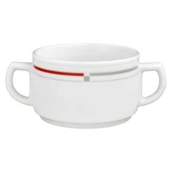 6 X Seltmann Obere Zur Suppentasse 0,35 L, Form: Vitalis, Dekor: 34440 Rot-grau
