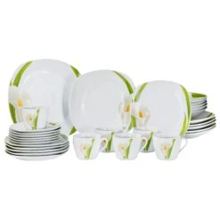 Neue Produkte 1 Kombiservice Calla 30-teilig Eckig Porzellan Für 6 Personen Weiß Mit Blumendekor