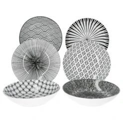 6er Set Suppenteller Seoul 20cm Schwarz & Weiß