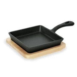 WAS Germany - Mini Servierpfanne Cast Iron 35 Mit Holz Untersetzer, 14,5 X 14,5 X 2,5 Cm, Gusseisen/Holz (3538140)