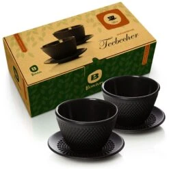 Bonvivre© Gusseisen Asiatisches Teeset 8-tlg Emailliert - Für 2 Personen | Teekanne (1,4 L), Teewärmer, Tassen, Untersetzer, Dosierlöffel, Siebeinsatz -Besteckladen 50e1cad7 491f 48f9 a604 c3c551c94008 1