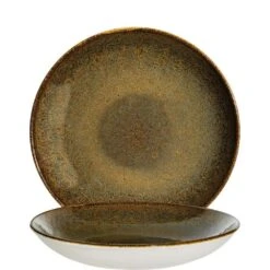 6x Pastateller Geschirr Tief 25cm 130cl Braun Rund Porzellan Bonna Ore Tierra Bloom Kantenschutz
