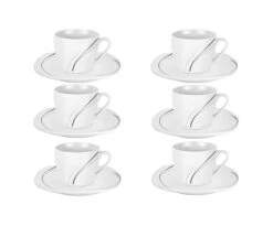 6er Set Espressotasse Mit Espressountertasse Phönix Porzellan Weiß Mit Dekor