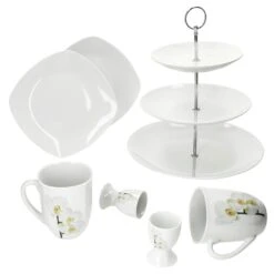 7tlg. Etageren Frühstück Lilli Vanda - 1x 24302284, 2x Eierbecher Vanda, 2x Becher Vanda & 2x Kuchenteller Lilli