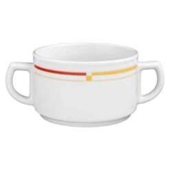 6 X Seltmann Obere Zur Suppentasse 0,35 L, Form: Vitalis, Dekor: 34290 Dunkelgelb-rot