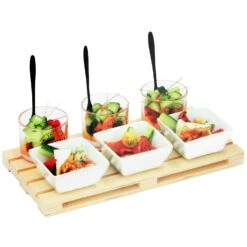 10tlg. Vorspeisen-Set Mit Holztablett, Glasbecher, Keramikschalen Und Löffel -Besteckladen 641be85e a866 4396 909d f59706491cd6