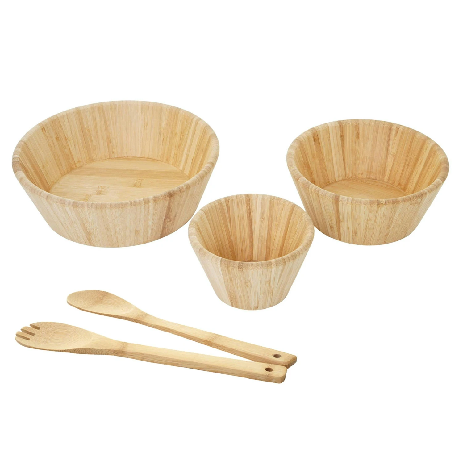 3er Set Schüssel + Salatbesteck HWC-B98, Servierschüssel Dekoschale Stapelbar Servierbesteck Küchenzubehör, Bambus 1 3er Set Schüssel + Salatbesteck HWC-B98, Servierschüssel Dekoschale Stapelbar Servierbesteck Küchenzubehör, Bambus