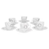 6er Set Kaffeetasse 20cl Und Kaffeeuntertasse 14,5cm Palazzo - Aus Weißem Porzellan Mit Dekor-Kreisen In Grau Und Dunkelrot