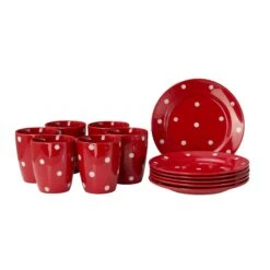 18tlg. Frühstücksset Emily Rot Mit Weißen Punkten Steingut Für 6 Personen -Besteckladen 9b73a4c1 edc2 4c9e 871a 474cf6ffa678