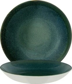 6x Pastateller Geschirr Tief 23cm 100cl Grün Braun Rund Porzellan Bonna Ore Mar Bloom Kantenschutz