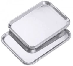 2x Ausstelltablett Aus Edelstahl 18/10, Hochglänzend Poliert, Mit Offen Gebördeltem Rand,