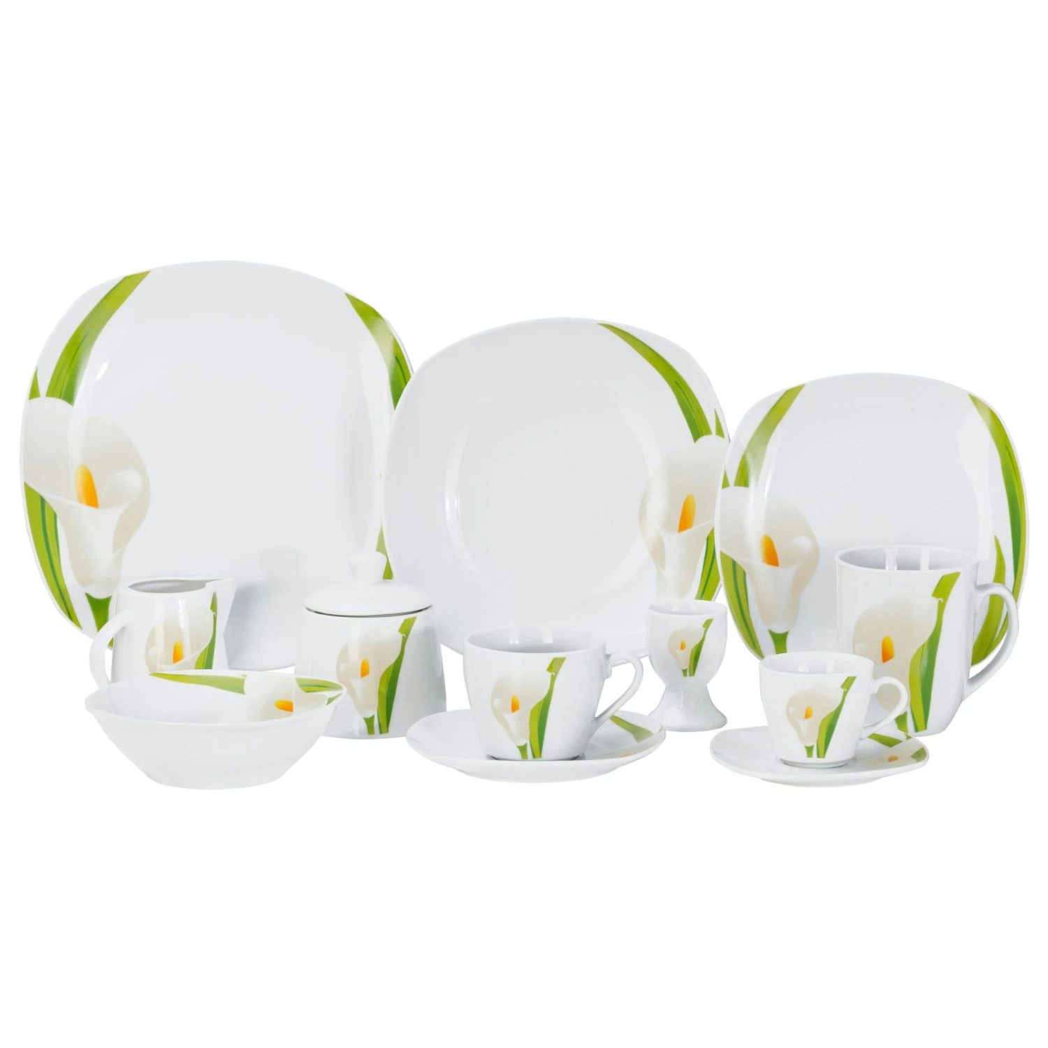 Kombiservice Calla 30-teilig Eckig Porzellan Für 6 Personen Weiß Mit Blumendekor 2 Kombiservice Calla 30-teilig Eckig Porzellan Für 6 Personen Weiß Mit Blumendekor – Bild 2
