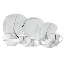 Kombiservice Palazzo 62tlg. - Weißes Porzellan Mit Kreise- Dekor In Grau Und Dunkelrot - Für 6 Personen -Besteckladen bc73a496 1340 45d6 8b2c f55367a52cd6