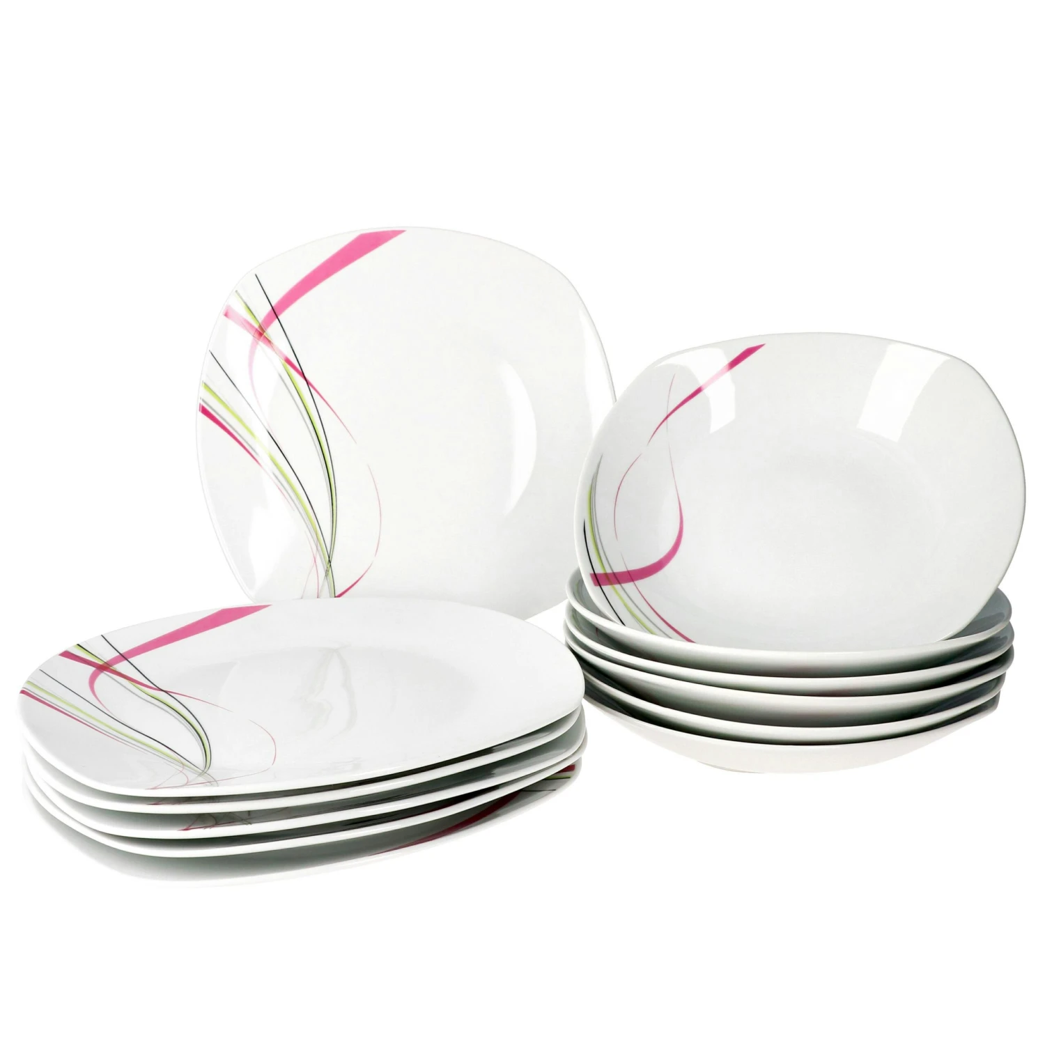 Tafelservice Fashion 12tlg. Leicht Eckig Porzellan Für 6 Personen Weiß Mit Liniendekor 1 Tafelservice Fashion 12tlg. Leicht Eckig Porzellan Für 6 Personen Weiß Mit Liniendekor