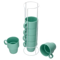 6er Set Kaffeebecher Mit Ständer Stata 250ml Mint Tasse Henkel Porzellan Stapelbar