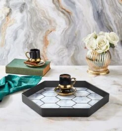 Vip Ahmet Sechseckige Schwarze Glasschale Kristall Tepsi Mermer Desen Serviertablett 35x35cm Schwarz -Besteckladen c98ed5a3 74a5 4e43 9e5b 591c48aef6d7
