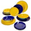 12tlg Tellerset Uni Duo Malaga Gelb & Blau Für 4 Personen