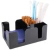 4x Bar-Caddy Aus Schwarzem ABS-Kunststoff Mit Fächern Für Strohhalme, Utensilien,