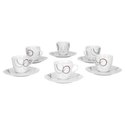 6er Set Kaffeetasse 20cl Und Kaffeeuntertasse 14,5cm Palazzo - Aus Weißem Porzellan Mit Dekor-Kreisen In Grau Und Dunkelrot -Besteckladen f23689ad dc53 490c b344 62e36e47becf